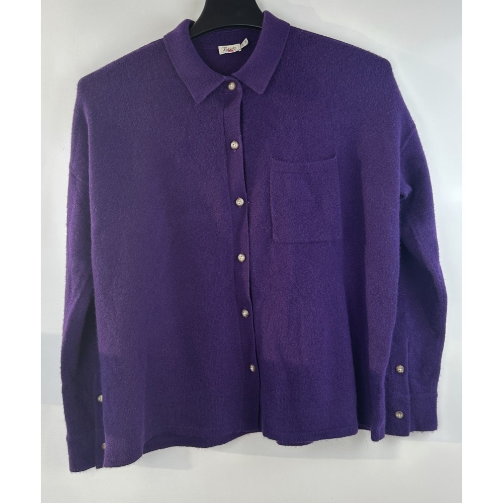 Faherty Cloud Cashmere Sweater Shirt Purple Button Front Medium Quiet Luxury - Picture 15 of 16